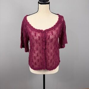 Aryeh Cardigan Womens Medium Magenta NWT Pointelle Mohair Short Sleeve Knit